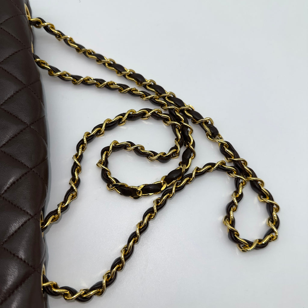 Chanel Quilted Caviar Leather Classic Flap Medium Brown Chain Shoulder Bag