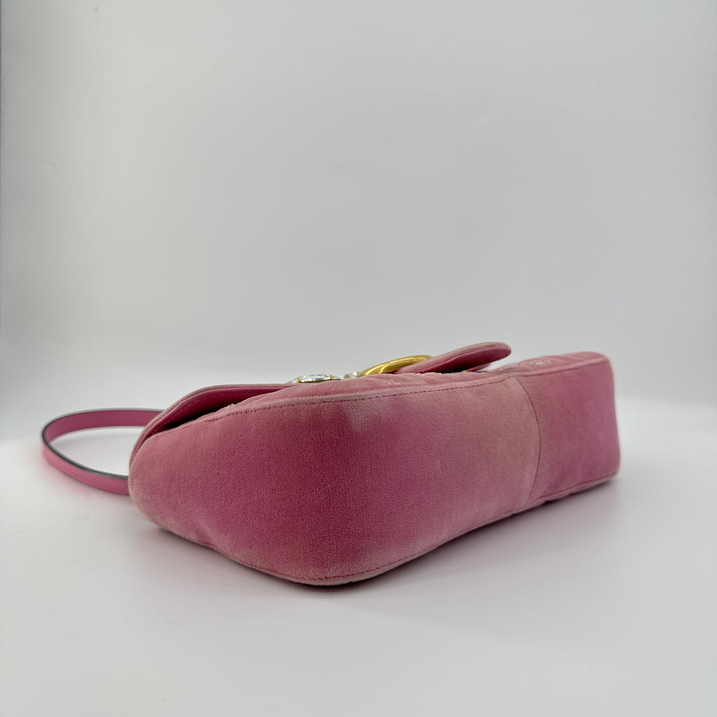 Gucci GG Marmont Velvet Crystal Shoulder Bag Pink 443497