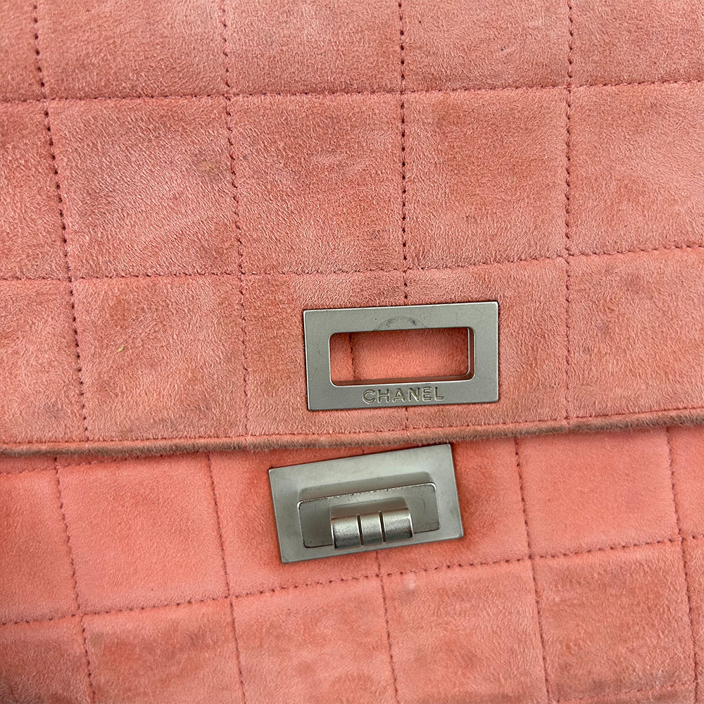 Chanel Pink Choco Bar Reissue Suede Flap Bag Leather Metal