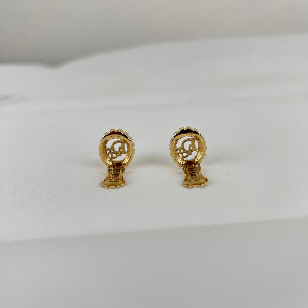 クリスチャン・ディオール Oval Rhinestone ゴールド カラー Logo イヤリング ヴィンテージ Jewelry