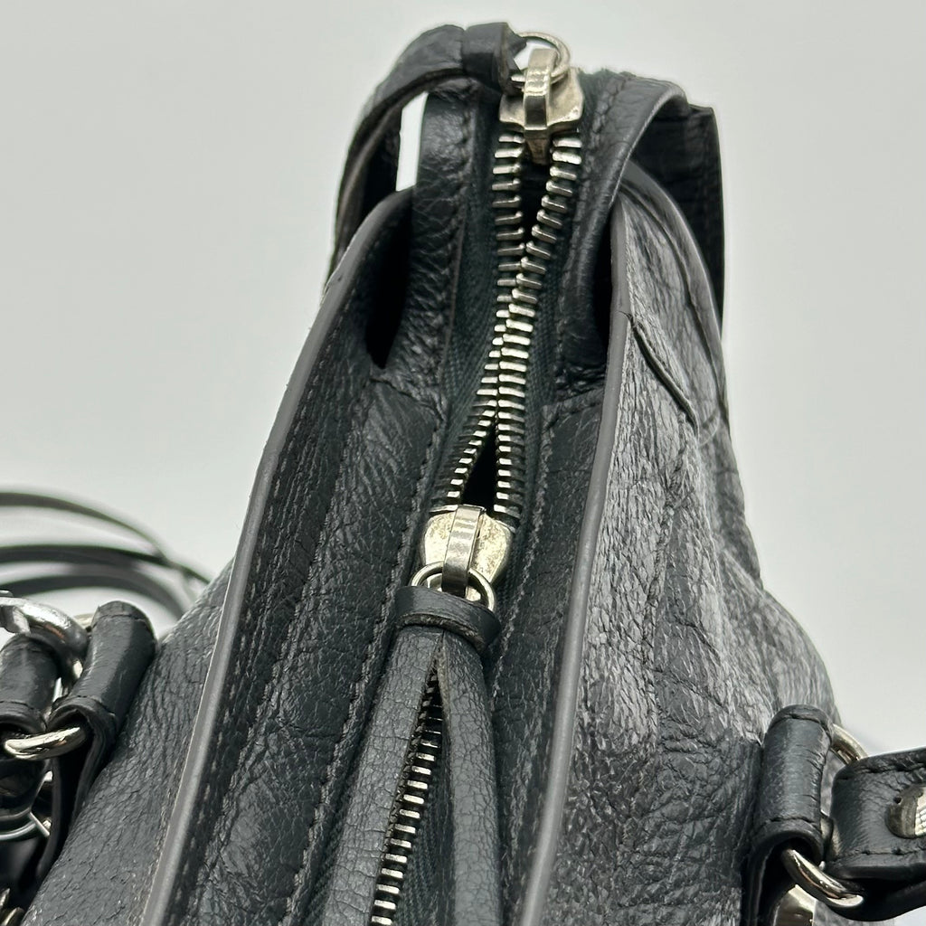 Balenciaga  Calfskin Leather  Silver Motorcycle City Bag