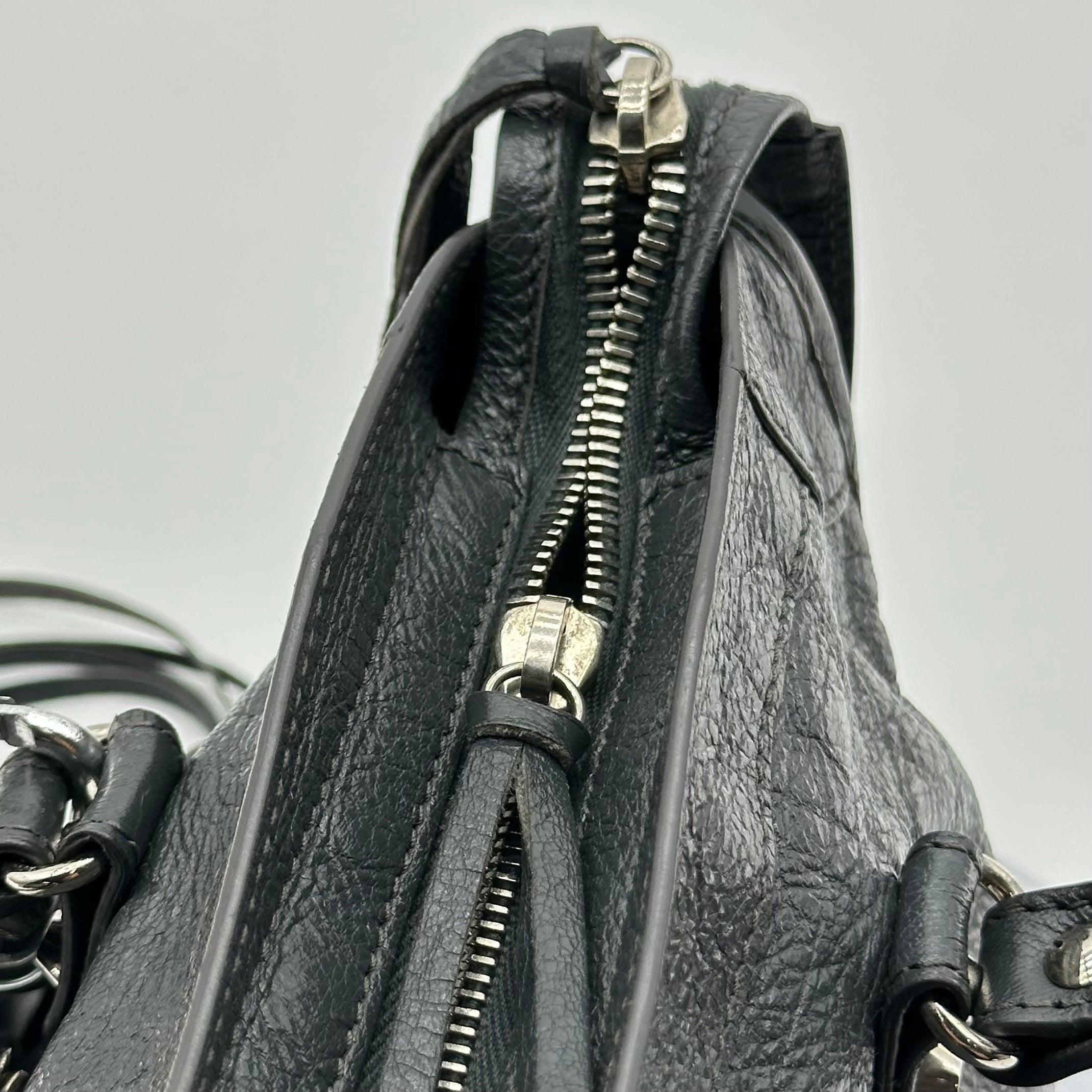 Balenciaga  Calfskin Leather  Silver Motorcycle City Bag