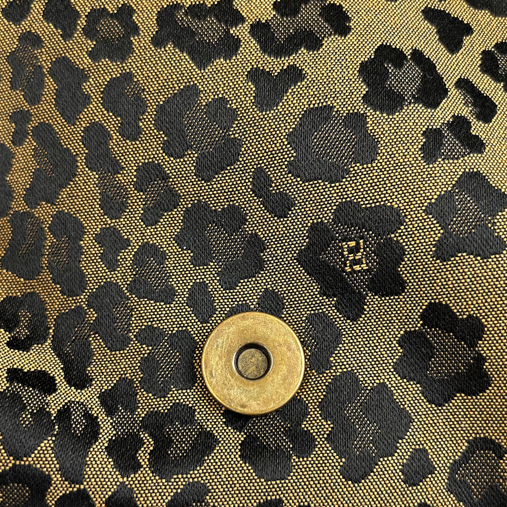Fendi Leopard Print Canvas Shoulder Bag with Leather Chain Strap