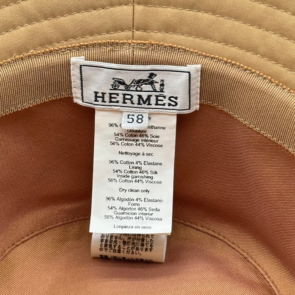 Hermès Knot Detail H Logo Bucket Hat Biscuit Size 58 96% cotton 4% elastane