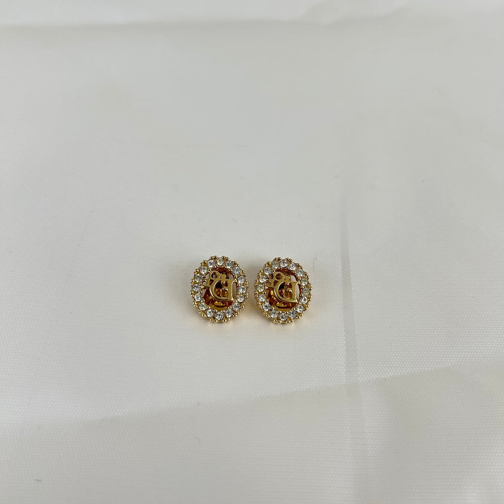 クリスチャン・ディオール Oval Rhinestone ゴールド カラー Logo イヤリング ヴィンテージ Jewelry