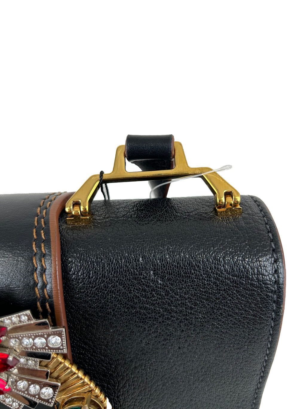 MIUMIU Sac à bandoulière à rabat en cuir Madras noir orné de cristaux et boucle