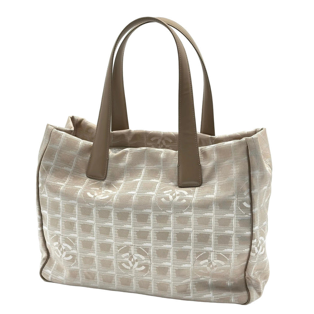 Chanel Beige Nylon CC Logo Travel Line Tote Bag