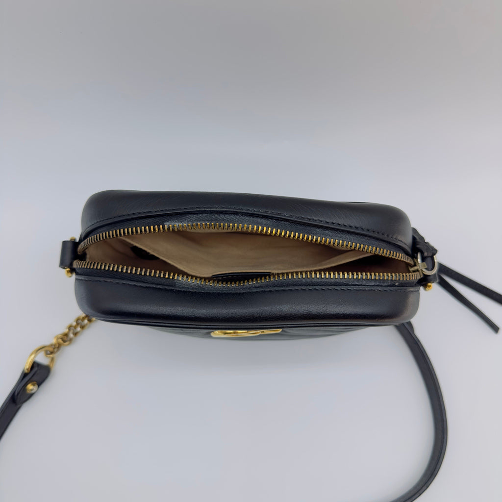 Gucci Matelassé Leather GG Marmont Mini Black Camera Bag