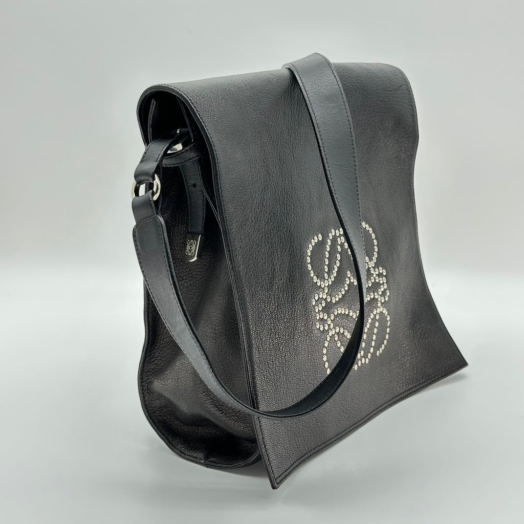 Loewe Anagram Studded Leather Shoulder Bag Black
