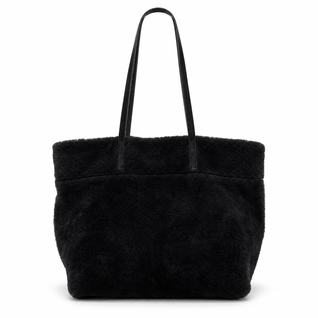 MiuMiu Vintage Tote Mouton Tote Bag Shearling Shoulder Bag Black Includes a Pouch