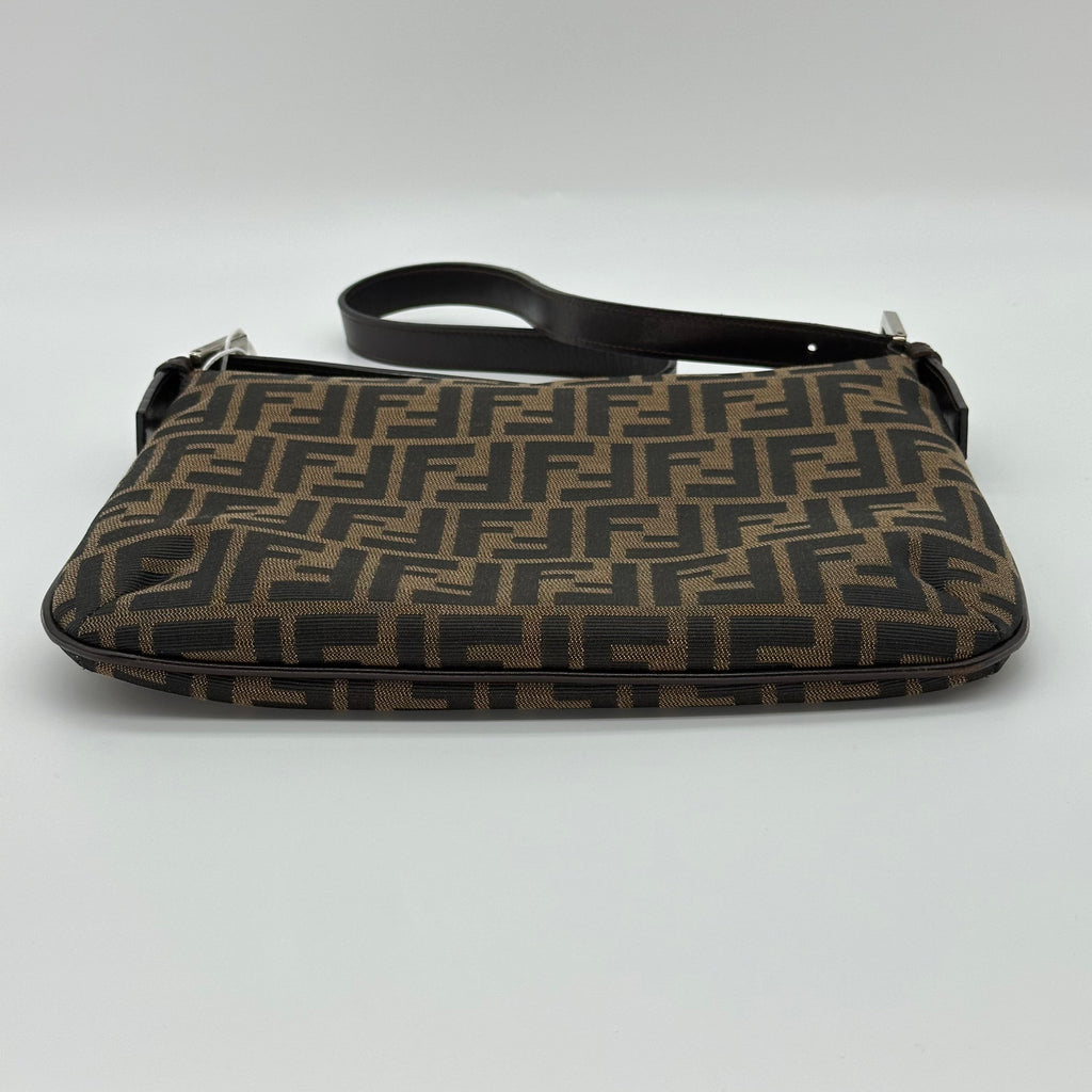 Fendi FF Logo Zucca Shoulder Crossbody Bag Brown Canvas Leather Vintage