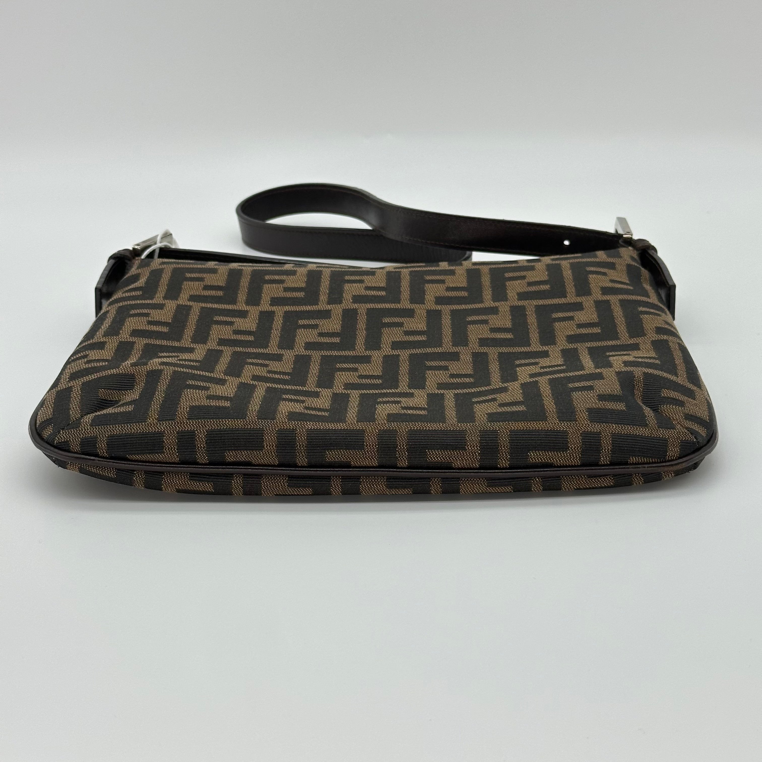 Fendi FF Logo Zucca Shoulder Crossbody Bag Brown Canvas Leather Vintage