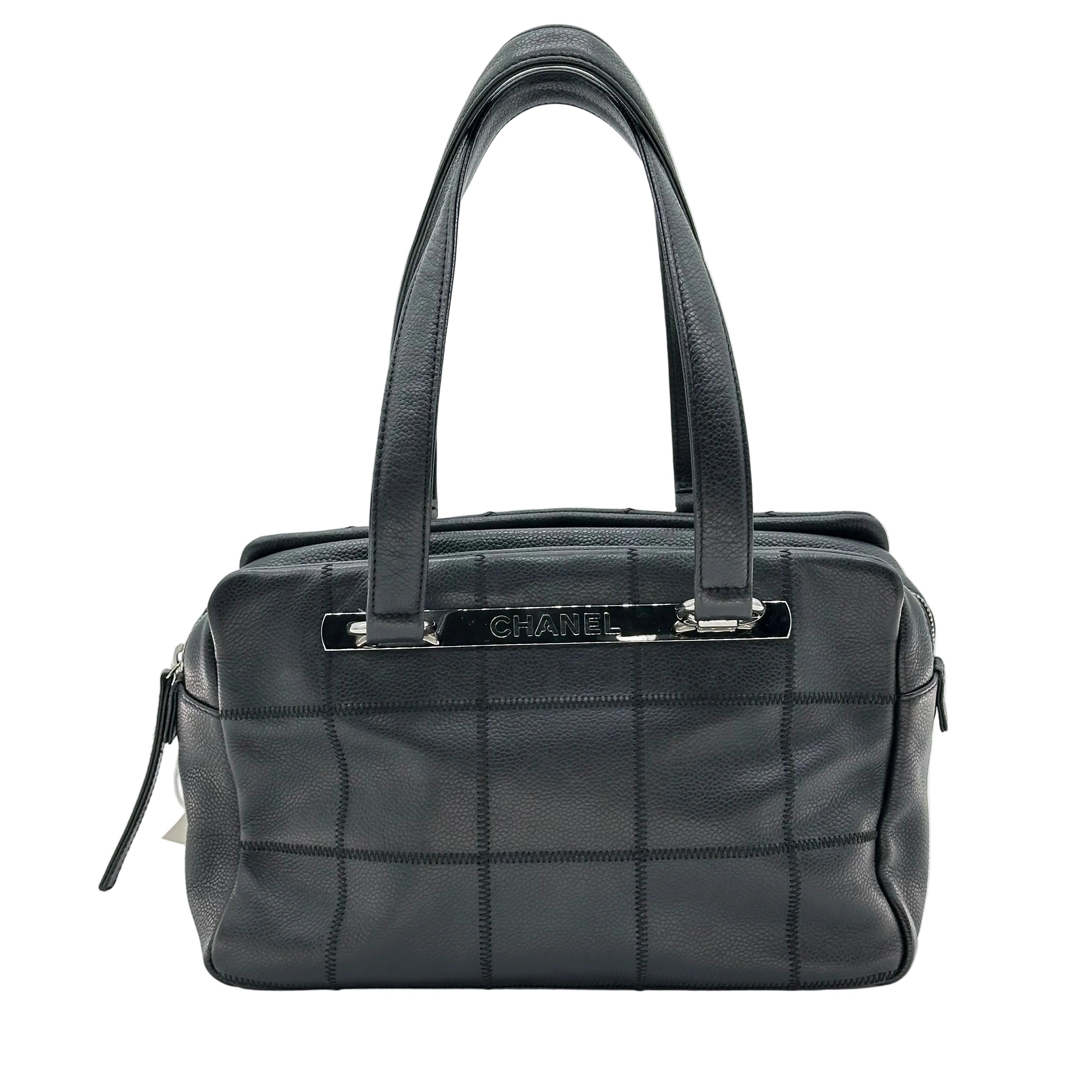 Chanel Caviar Skin Choco Bar Mini Boston Bag Black Vintage 9 Series