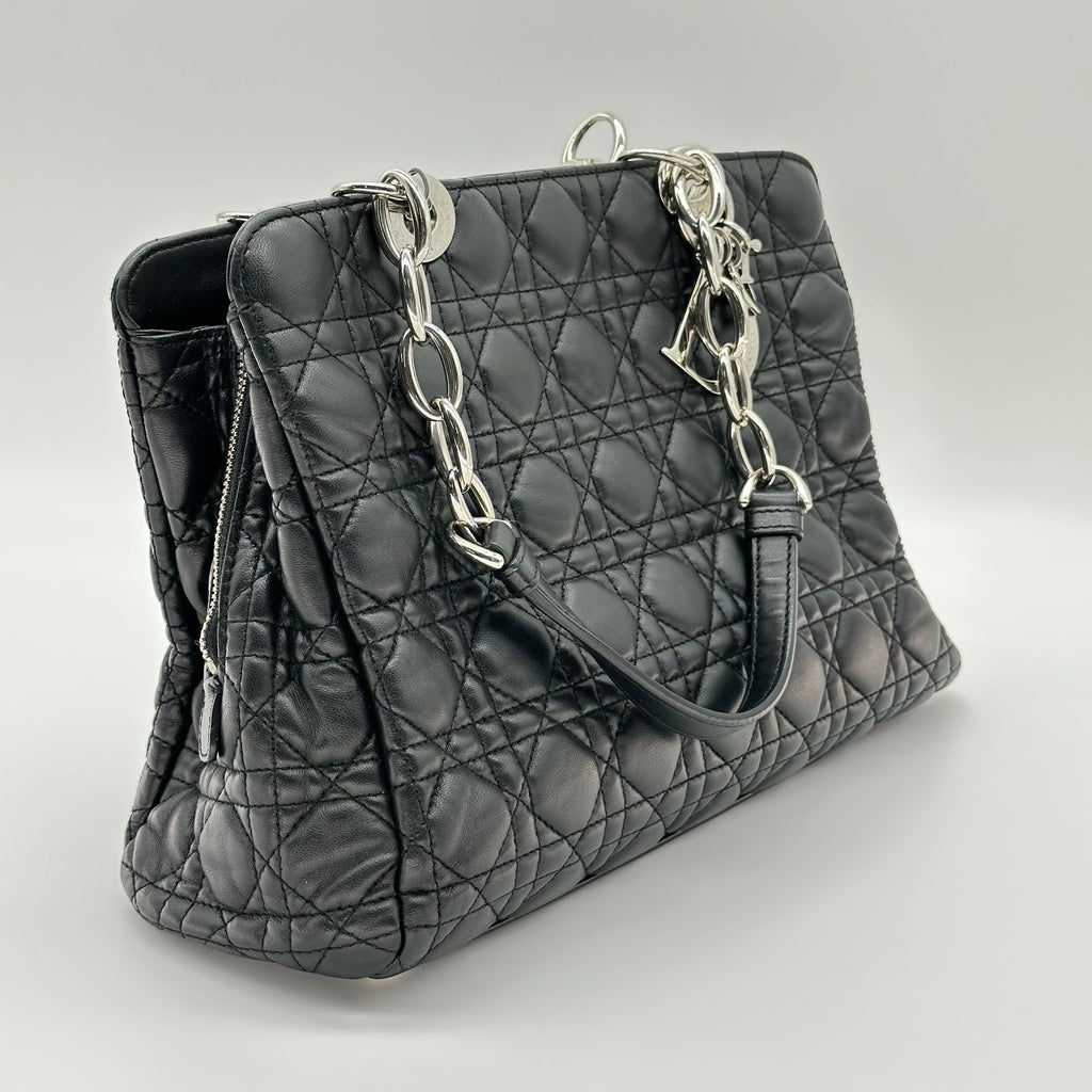 Christian Dior Cannage Leather Chain Tote Bag Black
