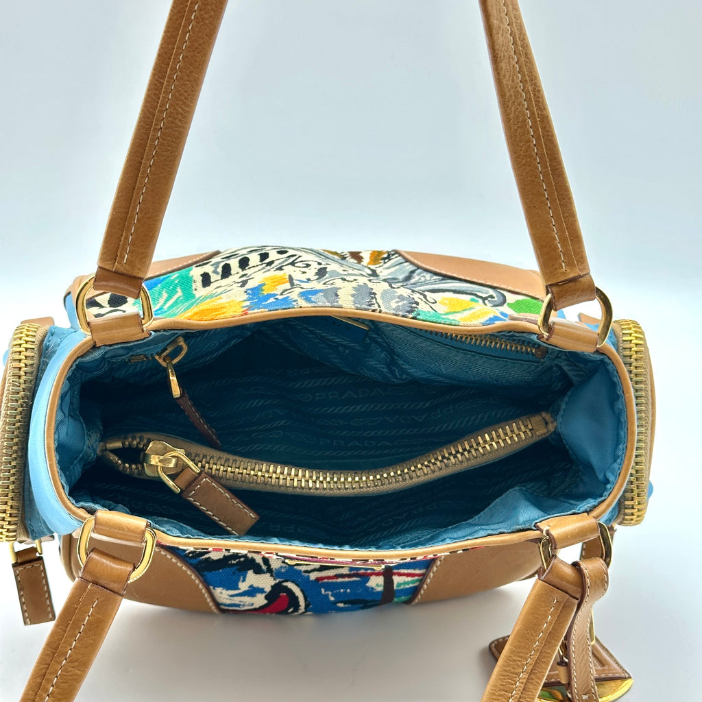 prada cloth mini bag multicolor printed canvas