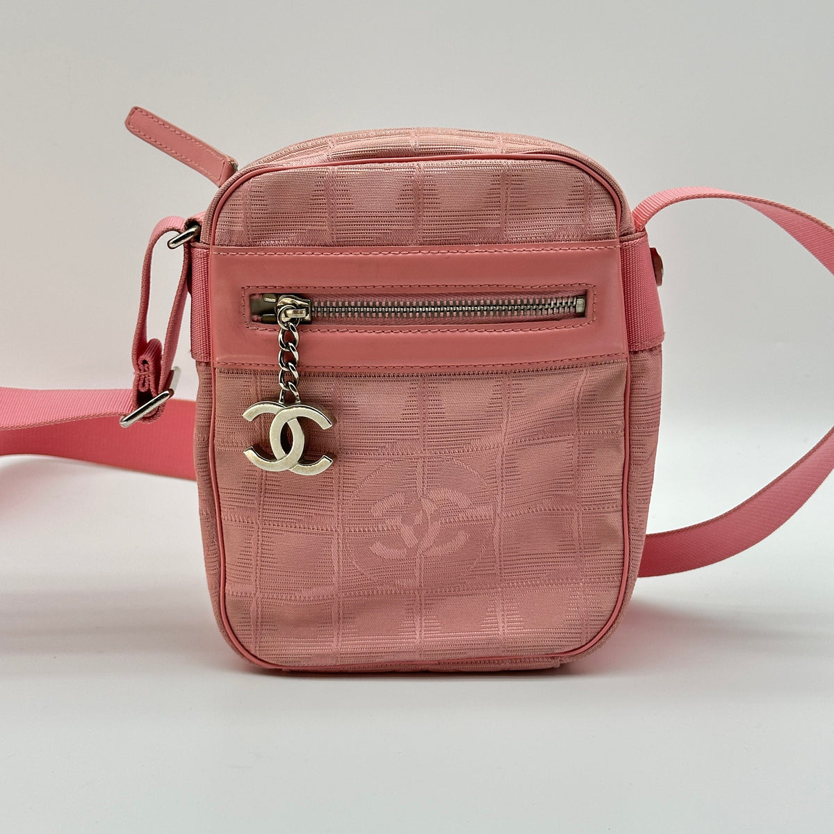 Chanel New Travel Line Jacquard Nylon Pink Crossbody Bag