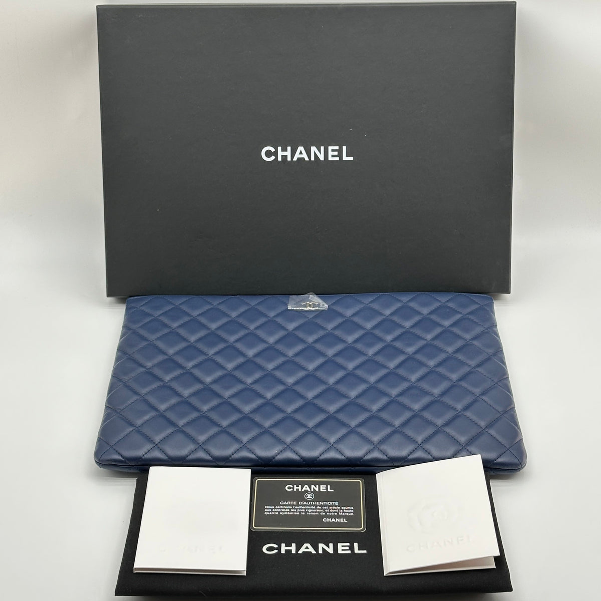 Chanel Quilted Lambskin Navy Clutch Bag