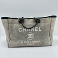 Chanel Deauville Denim leather Tote Bag Canvas Gray Silver