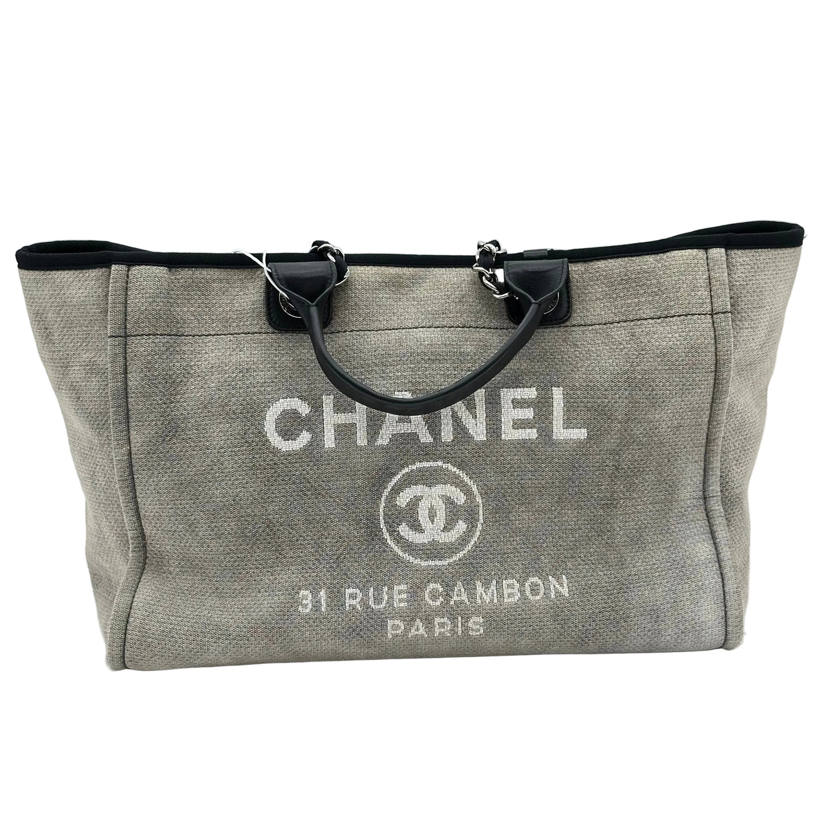 Chanel Deauville Denim leather Tote Bag Canvas Gray Silver