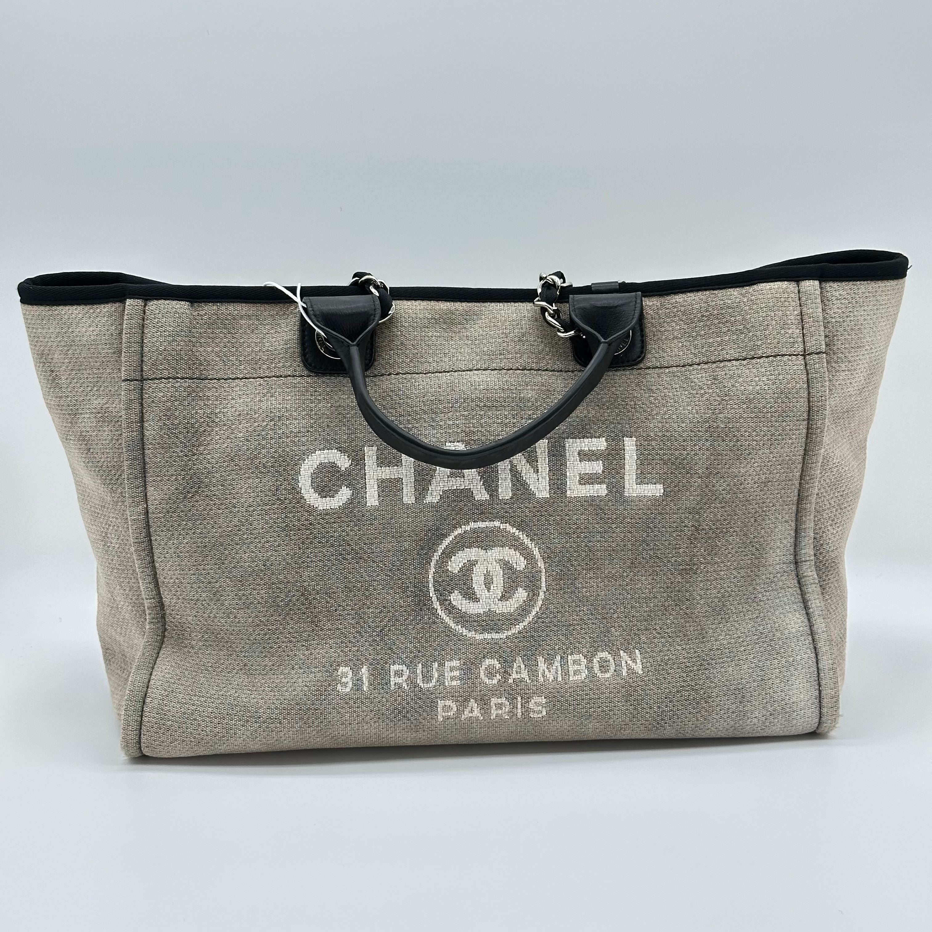 Chanel Deauville Denim leather Tote Bag Canvas Gray Silver