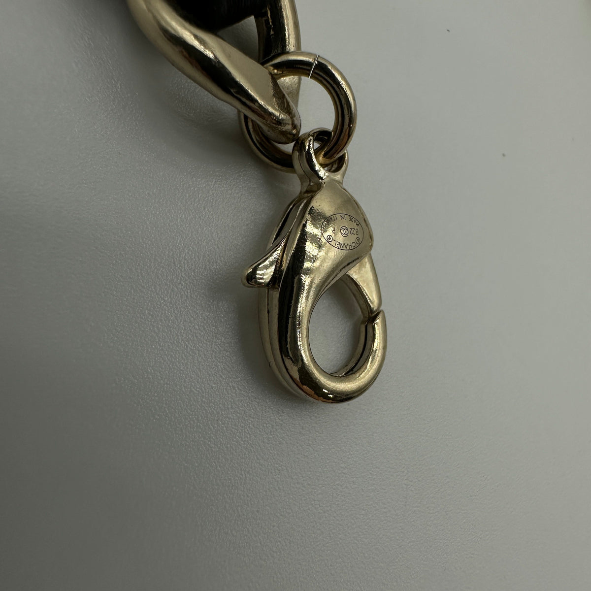 Chanel Gold-Tone Black Leather Woven Chain CC Pendant Necklace