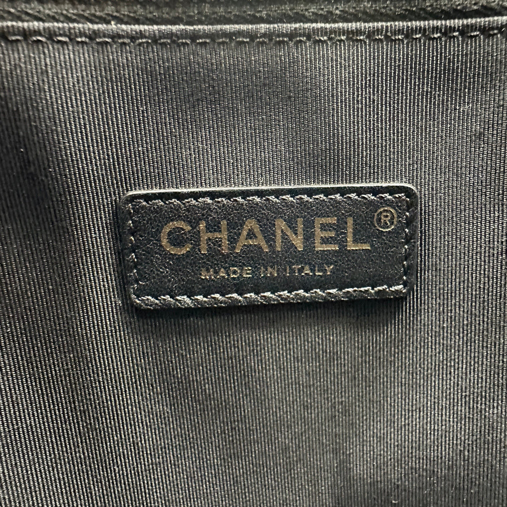 Chanel Quilted Beige Black Leather Trim Shoulder Tote Bag