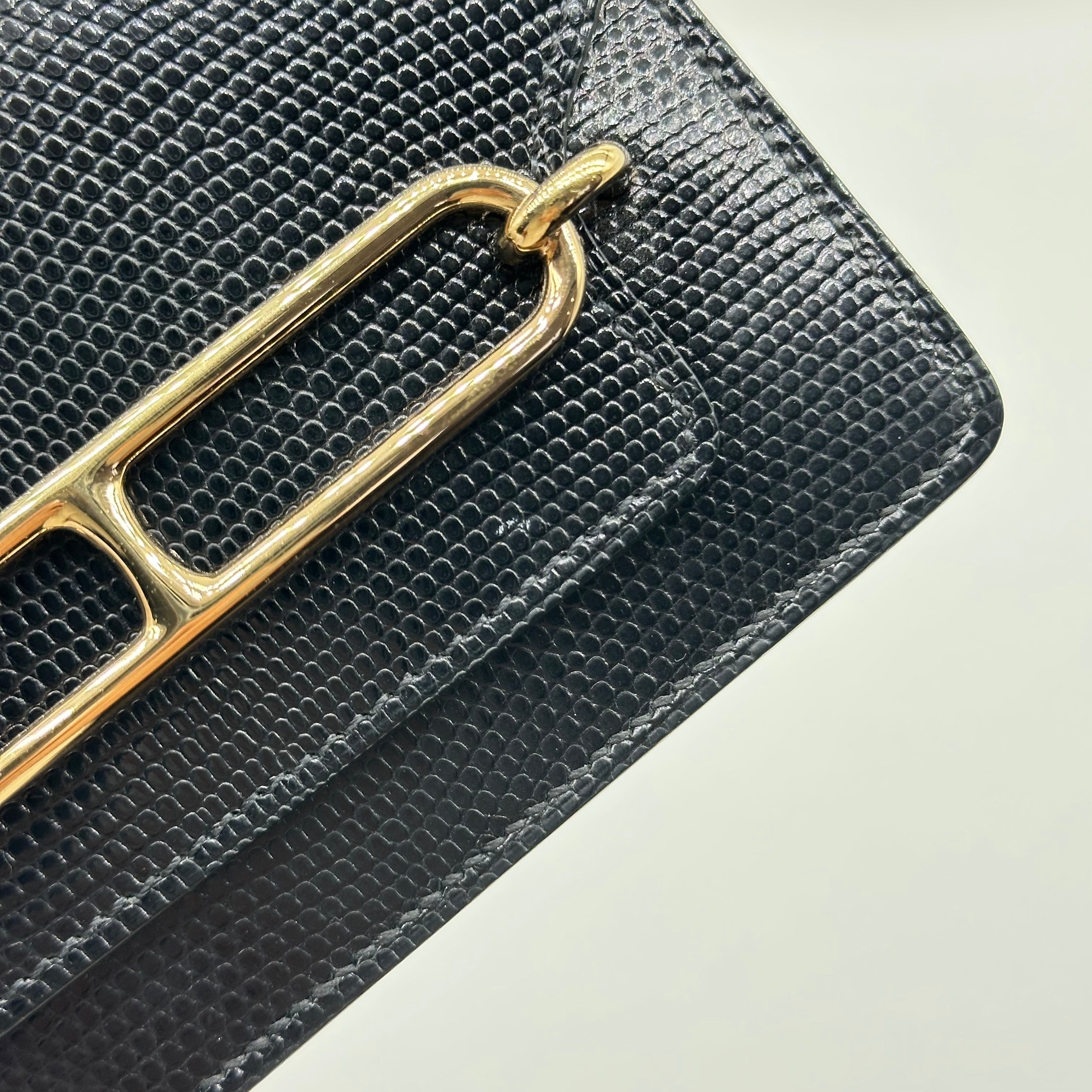 Hermès Roulis Slim Wallet Black Lizard Leather Gold Hardware Stamp D with Precious Leather Certificate No Coin Pocket