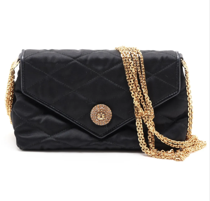 Chanel Matelasse Satin Chain Shoulder Bag Black Gold Metal Fittings