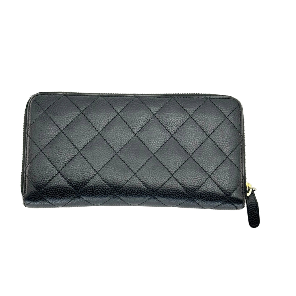 Chanel Caviar Quilted Large Gusset Zip Around Wallet Black