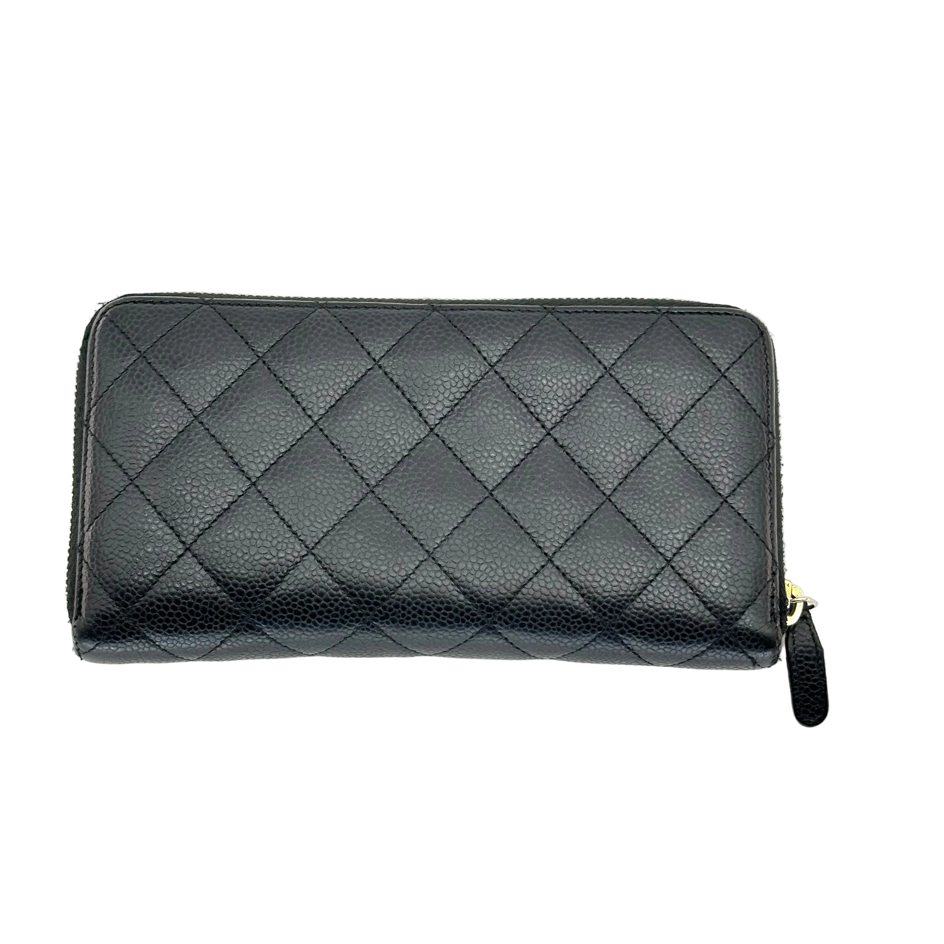 Chanel Caviar Quilted Large Gusset Zip Around Wallet Black