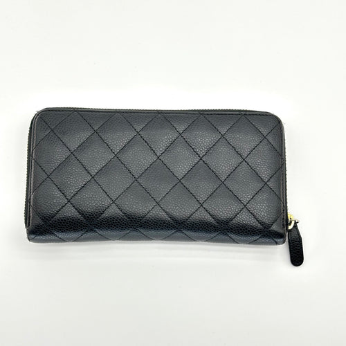 Portefeuille zippé à grand soufflet matelassé Chanel Caviar Noir