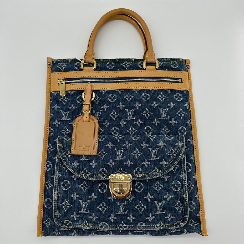LOUIS VUITTON M95018 Monogram Denim Flat Shopper Tote Bag Shoulder