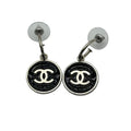 Chanel black and silver enamel vintage stud earrings 05V