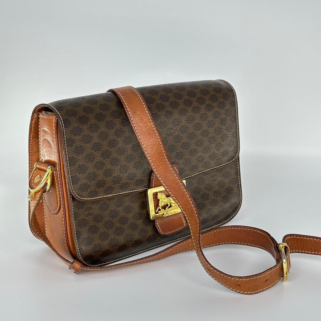 Celine Macadam Blason Triomphe Logo Horse Carriage Hardware Leather Shoulder Bag Pochette Sacoche