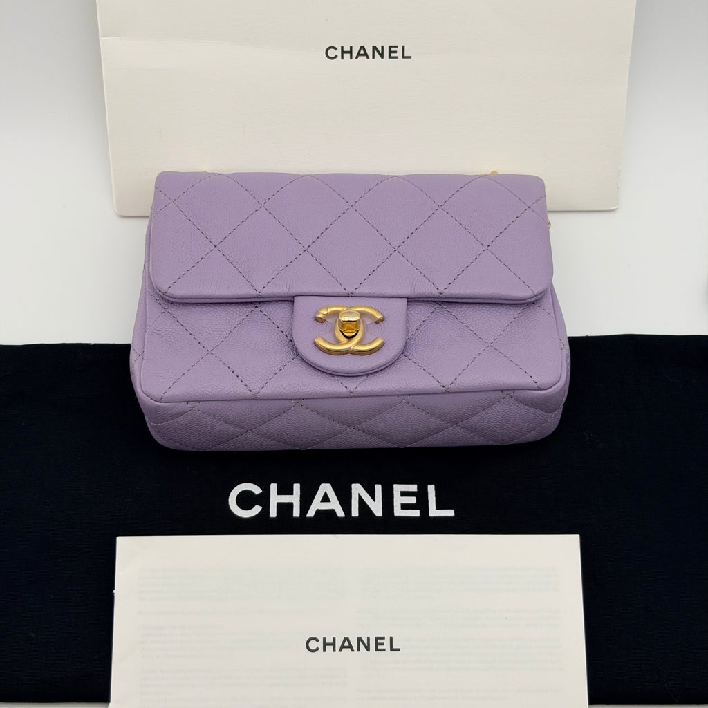 Chanel caviar quilted mini rectangular sweetheart flap light purple