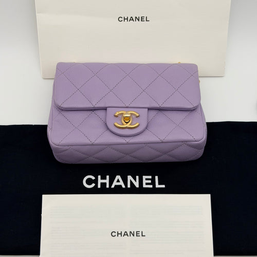 Chanel caviar quilted mini rectangular sweetheart flap light purple