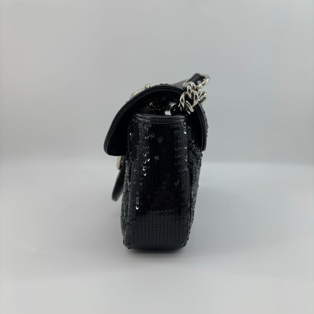 Gucci GG Marmont Sequins x leather Chain Shoulder Bag Black