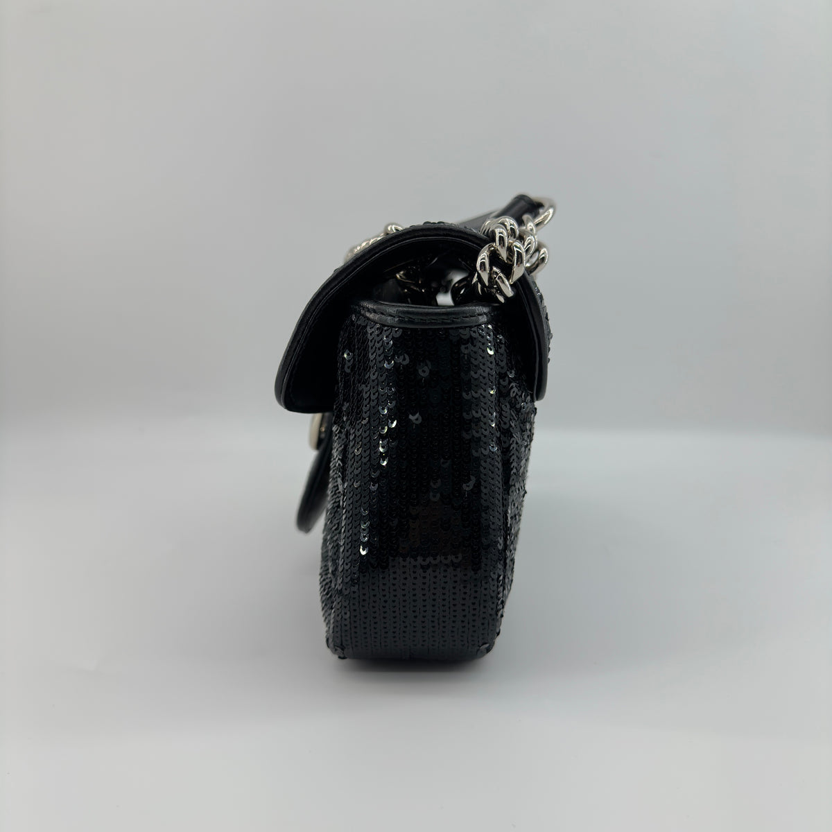Gucci GG Marmont Sequins x leather Chain Shoulder Bag Black