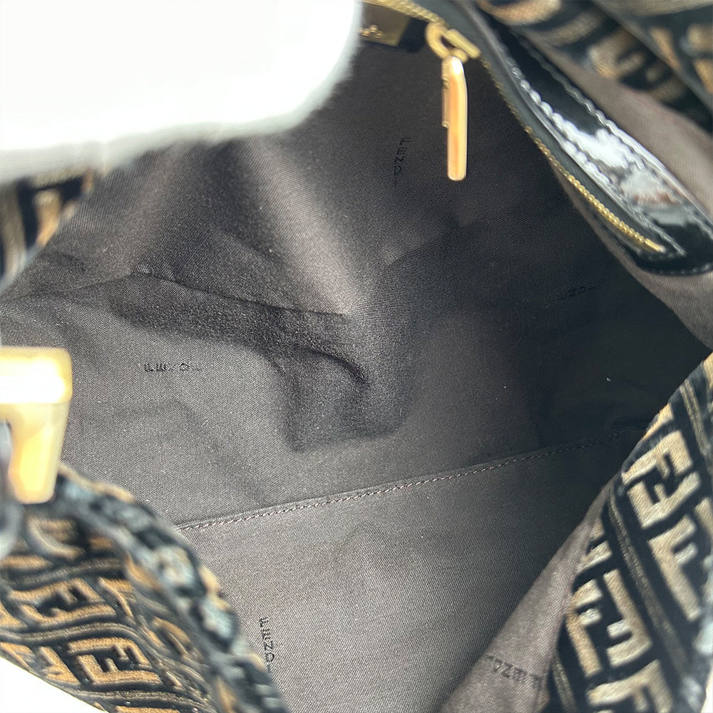 Fendi Black Velvet Baguette Bag Gold Hardware Acrylic Chain