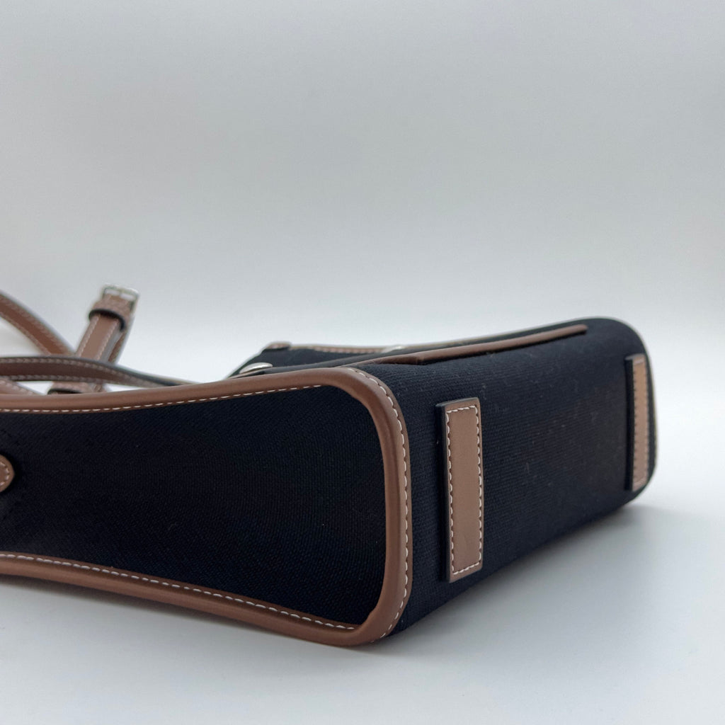 Burberry Canvas & Leather Freya Mini Black/Brown Crossbody Bag