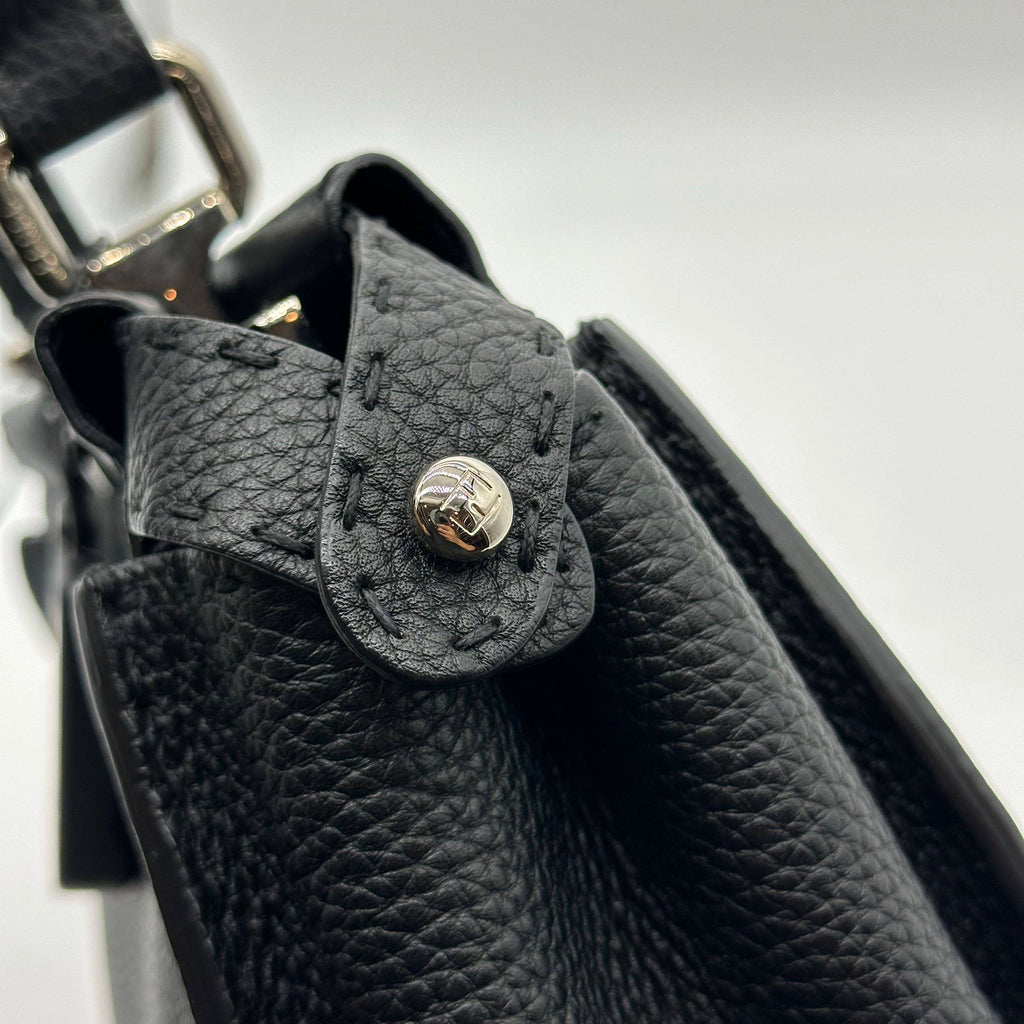 Fendi Peekaboo Regular Size Selleria Calfskin Leather 2WAY Handbag Shoulder Bag Black