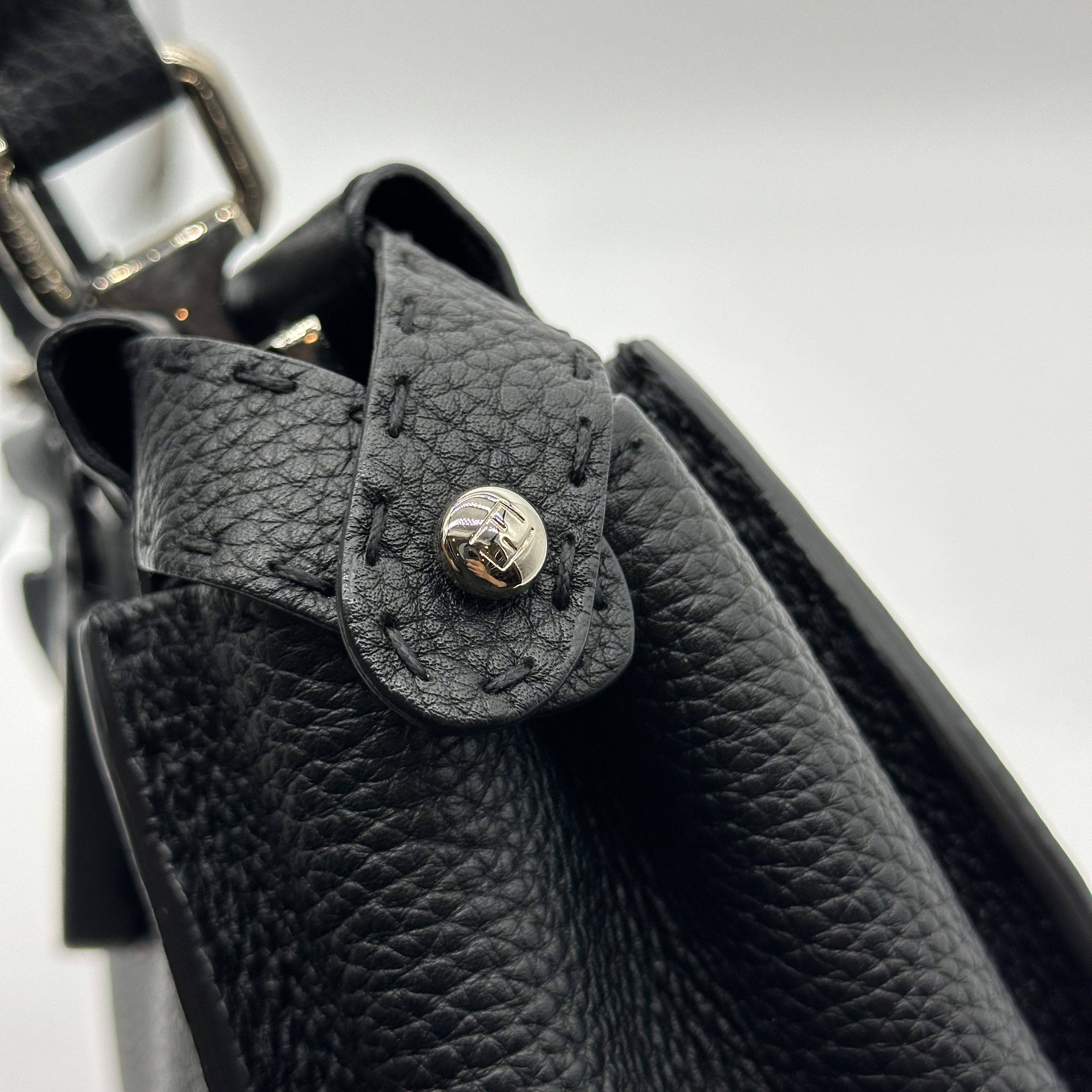 Fendi Peekaboo Regular Size Selleria Calfskin Leather 2WAY Handbag Shoulder Bag Black