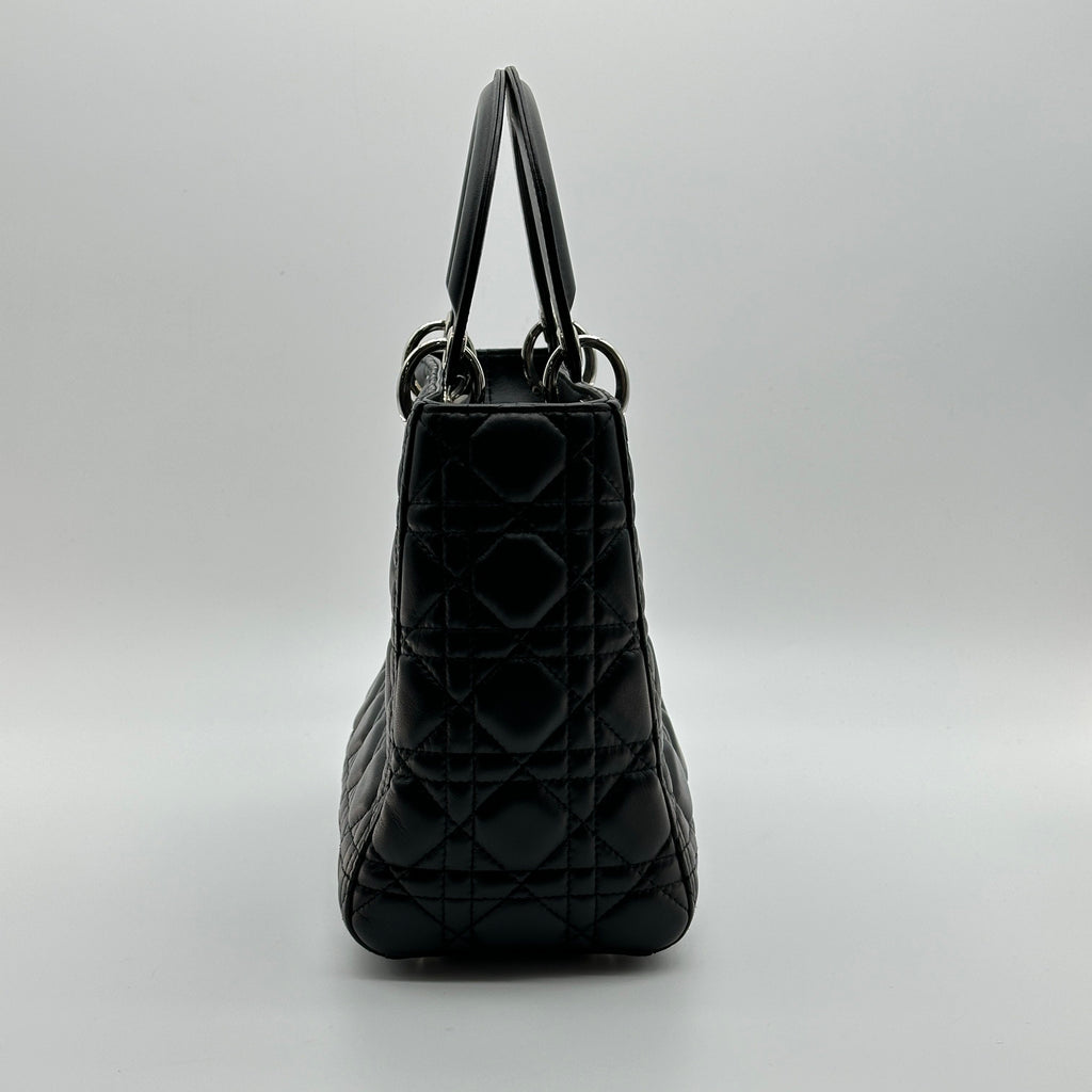 christian dior cannage lady dior leather 2 way handbag black