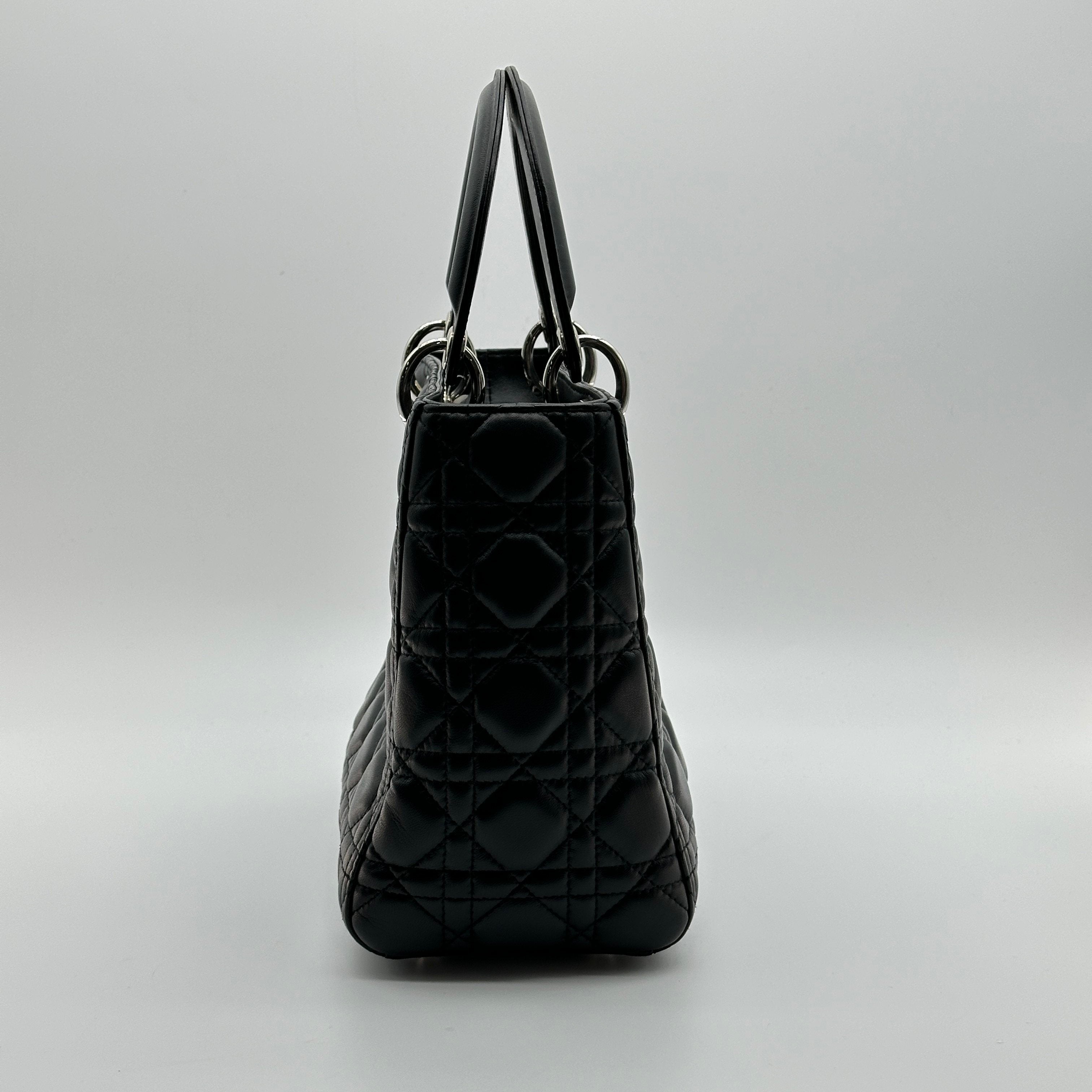 christian dior cannage lady dior leather 2 way handbag black