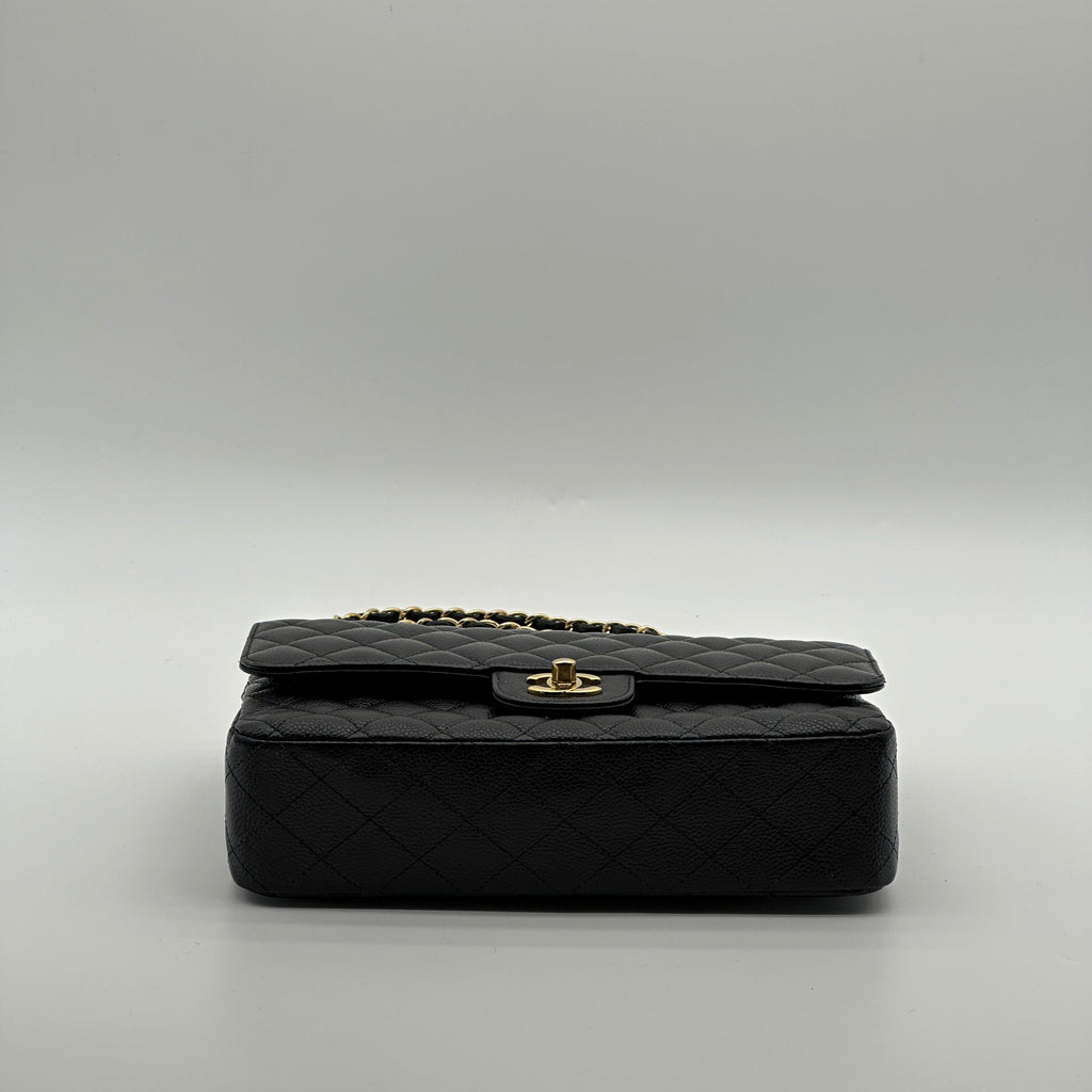 Chanel Matelasse 25 Caviar Skin Double Flap Double Chain Bag Black Gold Metal Fittings 26052533 26XXXXXX A01112