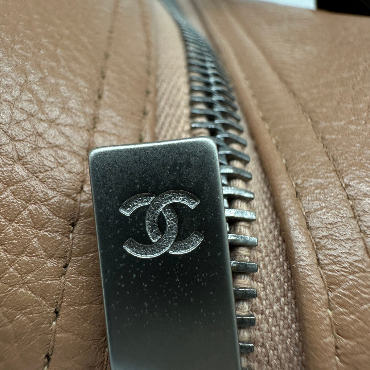 Chanel Quilted Caviar Leather Logo Embossed Brown Boston Bag