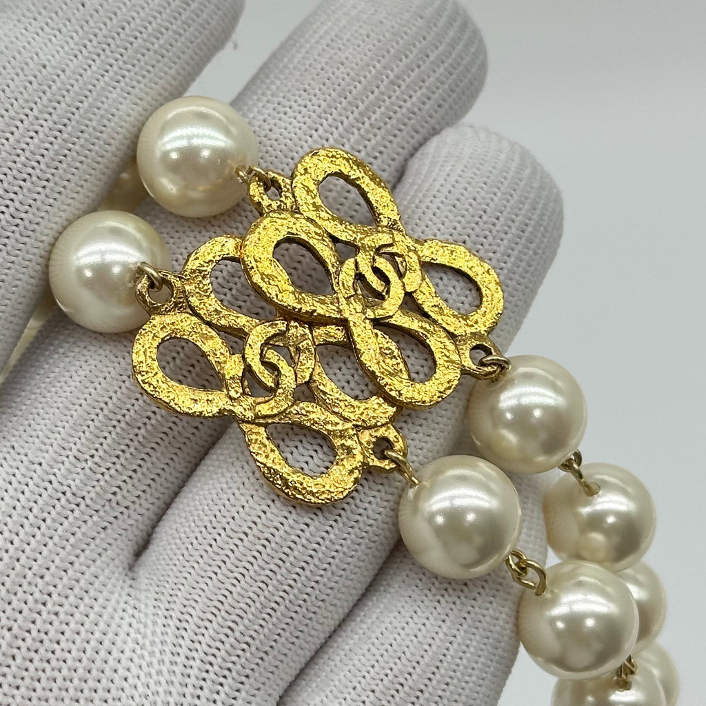 Chanel Coco Mark Gold Pearl Necklace
