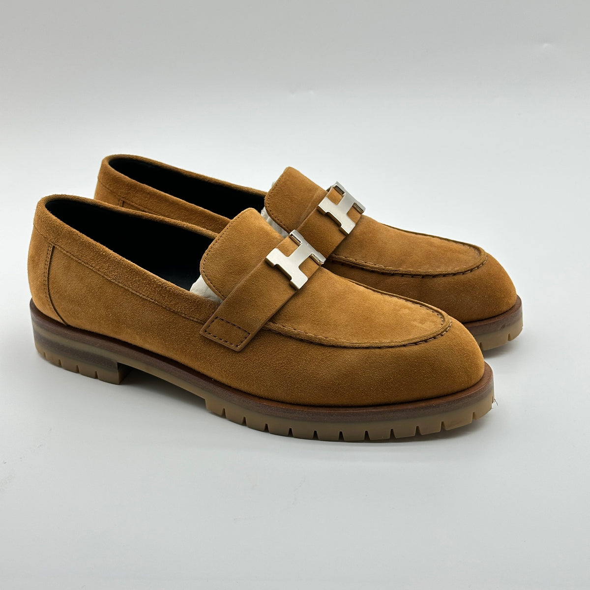 Hermès Suede Goatskin Faubourg Brown Loafers