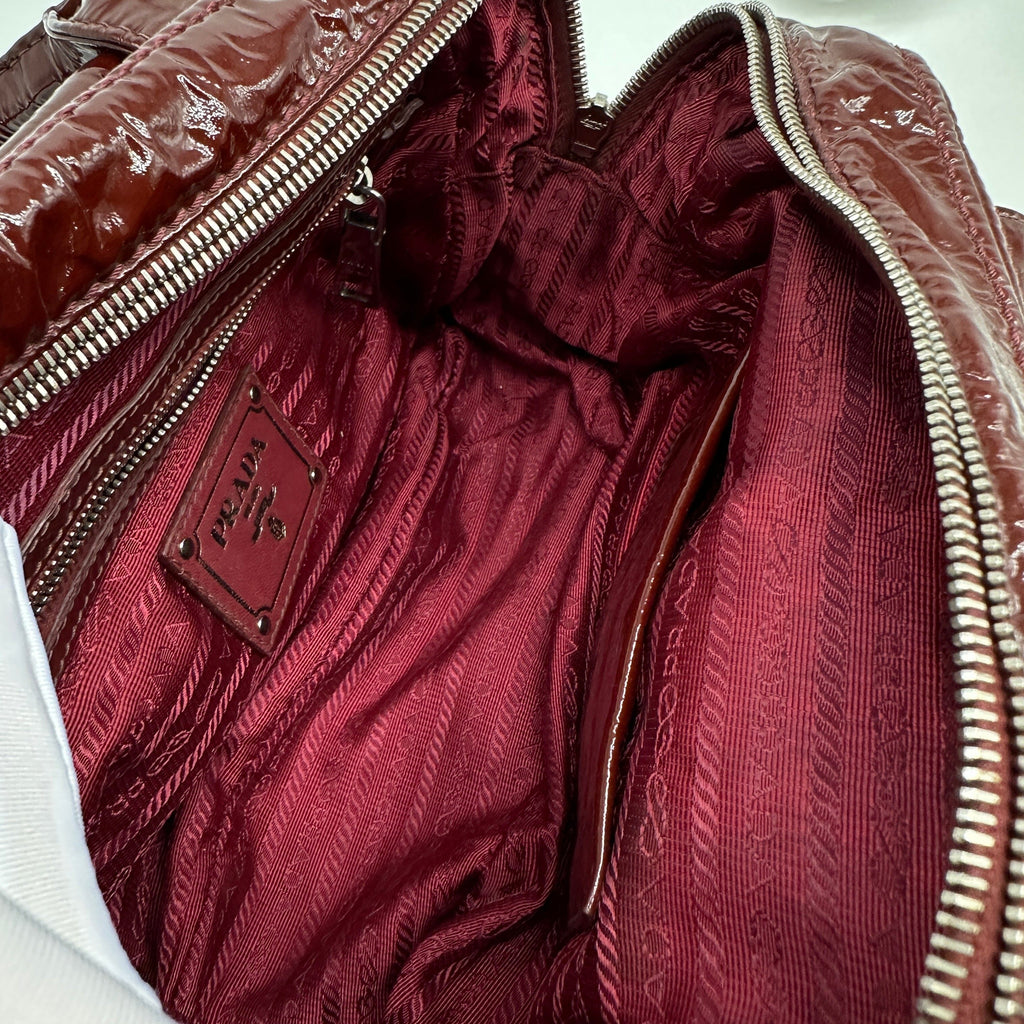 Prada Patent Leather Mini Burgundy Boston Bag