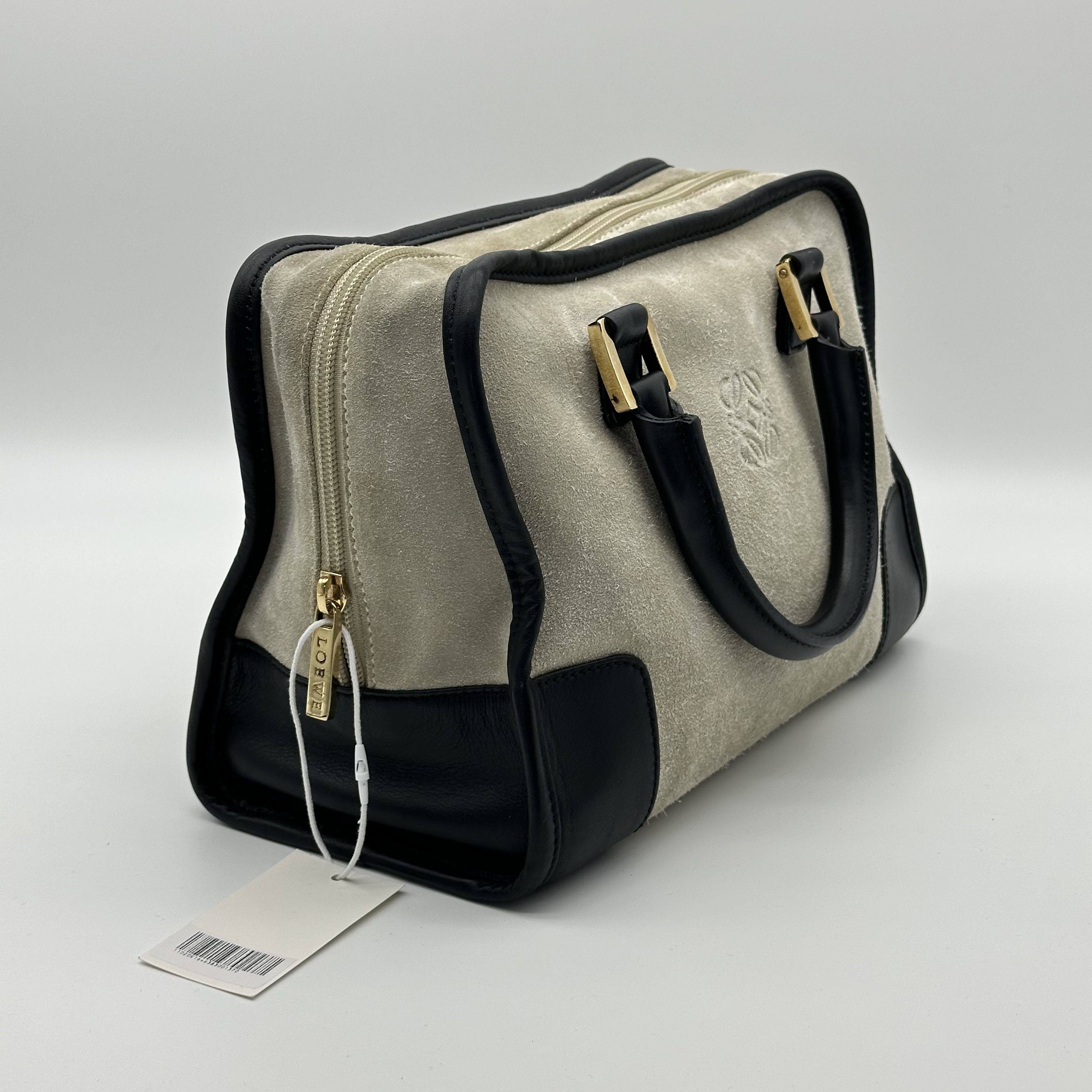 Loewe Amazona 28 Anagram Logo Suede Leather Boston Handbag